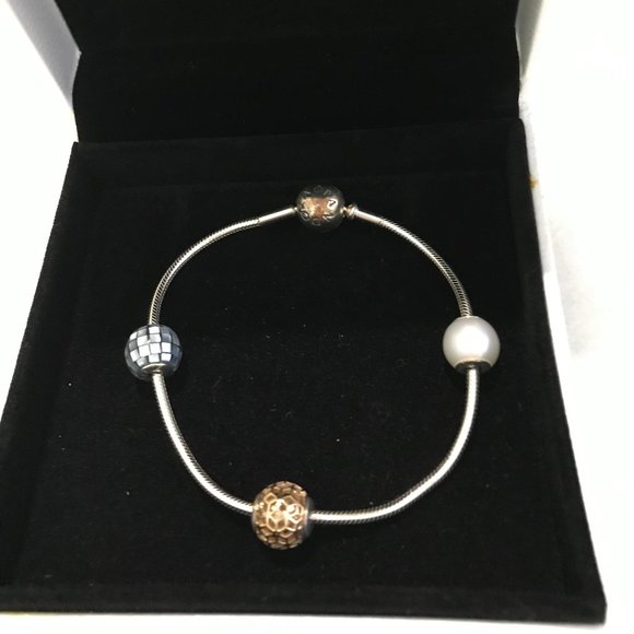 Pandora ESSENCE COLLECTION Bracelet with Real Gold & Sterling Silver Charms - Picture 1 of 1